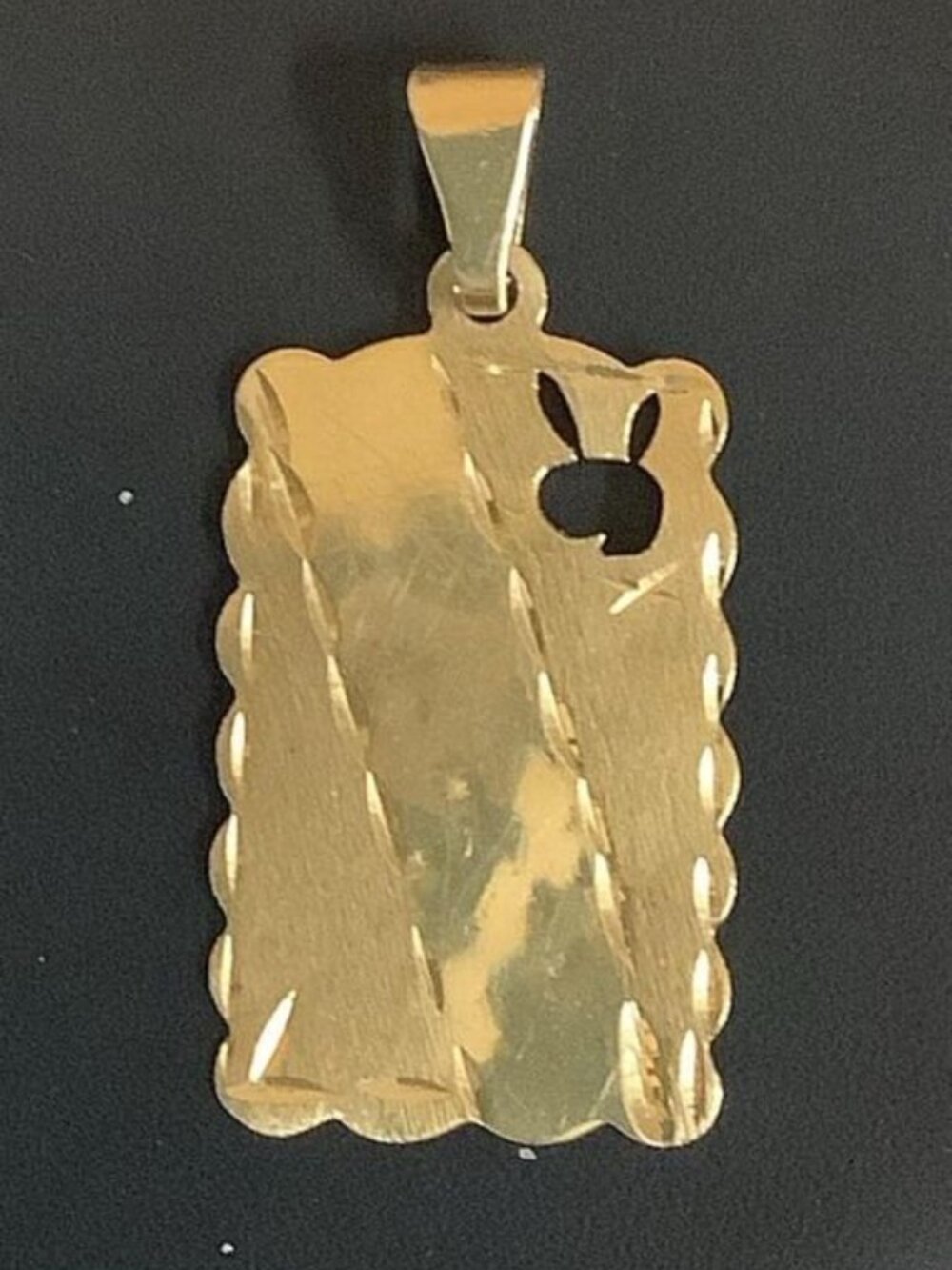 14K Yellow Gold Vintage PLAYBOY Bunny Customizable Name Dog Tag Charm, 1.3g